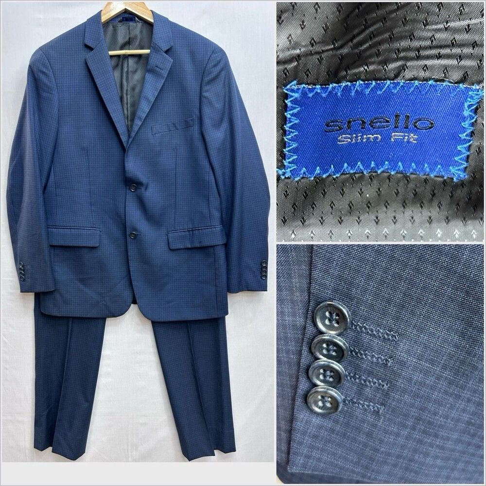 Pronto Moda Suit Snello Super 140s Harry 2B Merino Wool Blue Men 40R 34x31 Italy